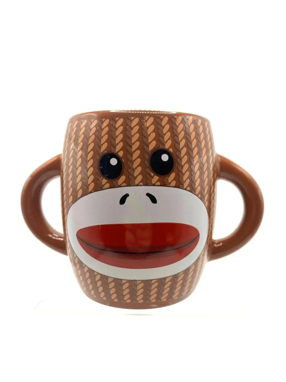 Cute Sock Monkey Two Handled Ceramic Coffee, Drink Mug/Cup - Brown